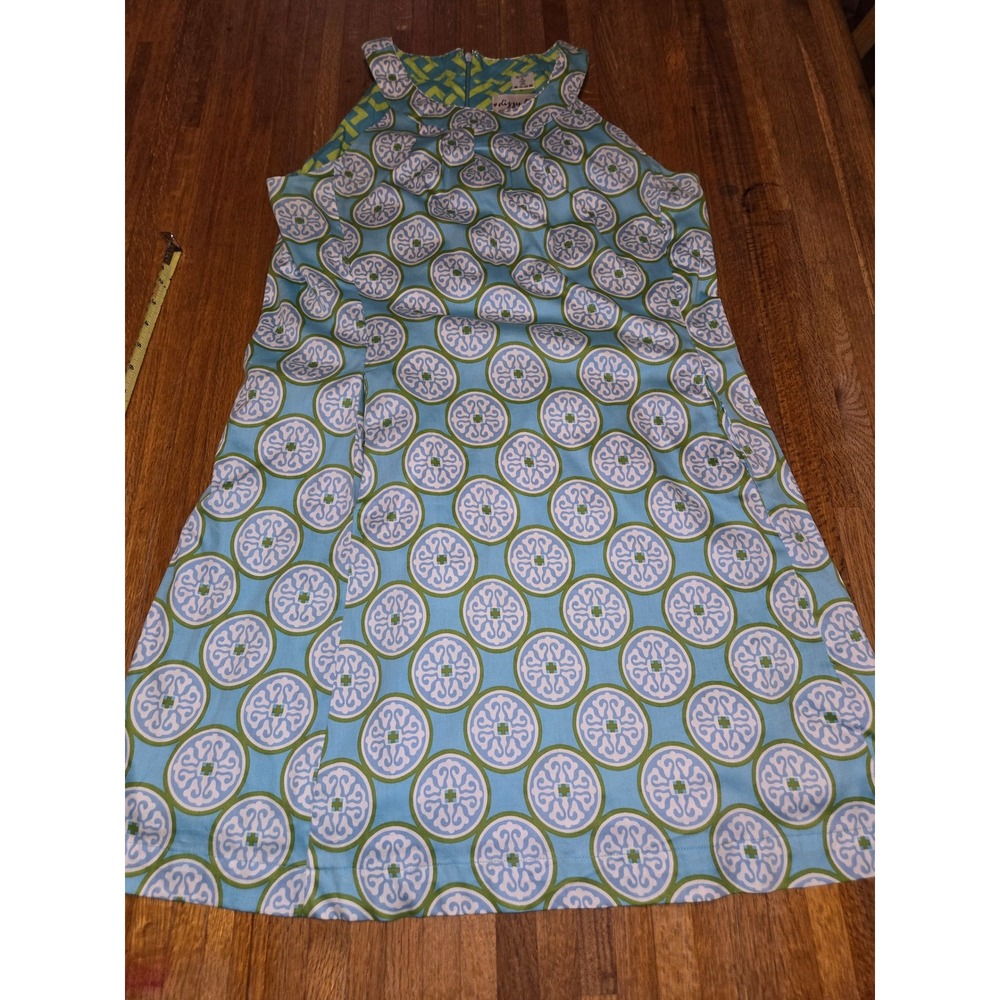 Dizzy Lizzie Women Med Sleeveless Green Blue Medallion Geometric High Neck Dress
